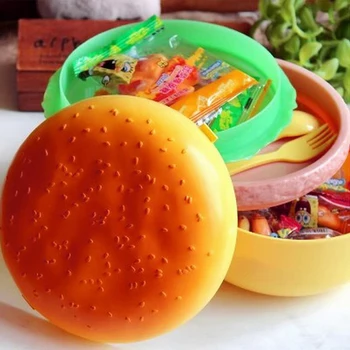 Drăguț Hamburger Dublu pe Trei Niveluri, Caseta de Prânz cu Furculita Burger Cutie Bento Lunchbox Copii de Școală Container pentru Alimente Set Tacamuri Copii