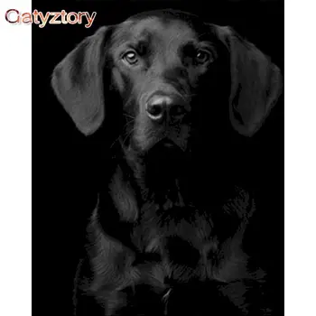 GATYZTORY DIY Vopsea de numere pentru copii Câine Negru vopsea de numărul panza rame foto pentru imagine 40x50cm rama foto