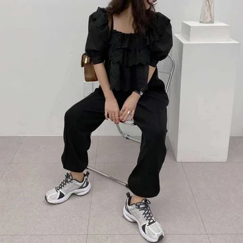 SuperAen coreean Dulci Femei Bluze de Vară 2021 Solid Tricouri Casual cu Volane Piața Collar Manșon de Puf Busas OL Office Camasi