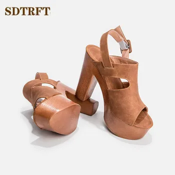 SDTRFT Stiletto Dance Doamnelor Sandale cu Platforma pantofi Catarama femeie 12cm tocuri Groase Gladiator Pompe Sandalias De Salto Alto