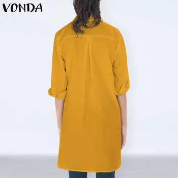 Rever Gât Camasi Casual Femei 2/3 Manșon Solid Bluze Si Topuri 2021 VONDA Femei'Tunic Boem Blusas Femme S-