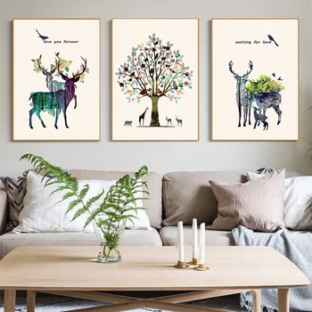 HD Panza Printuri de Arta de Perete Pădure Vis Elk Arta de Perete Imagini Pentru Acasă de Pictura si Caligrafie Cerb Nordic Poster Panza Pictura