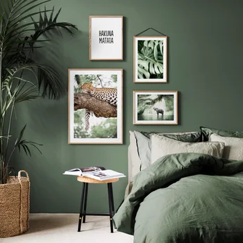 Tropical Palm Pădure Junglă Elefant, Leopard Bridge Wall Art Print Panza Pictura Nordică Poster Decor Imaginile Pentru Camera De Zi
