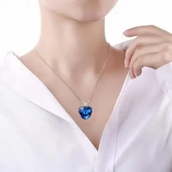 Inima în Formă de Sticlă de Cristal Mare Albastru Pandantiv Fluture Femei Colier Noua Moda de Metal Accesorii Drăguț Cadou pentru Petrecere