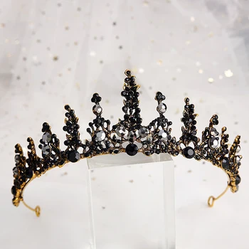 Moda Cristal Negru Ziua Coroană Mică De Diademe Pentru Femei Vintage Stras Fete Diademe Mireasa Nunta Bijuterii De Păr