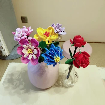 Idei Creator Expert DIY Buchet de Flori Lalele Trandafiri /Hibiscus/șofran/Crizantema Modular MOC Cărămizi Model Blocuri