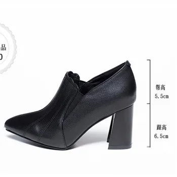 A subliniat toe Mijlocul Tocuri Femei Toamna Singură Pantofi Femei piele PU Moale Pantofi Toc Pătrat Femeie Coreea Style Negru pantofi