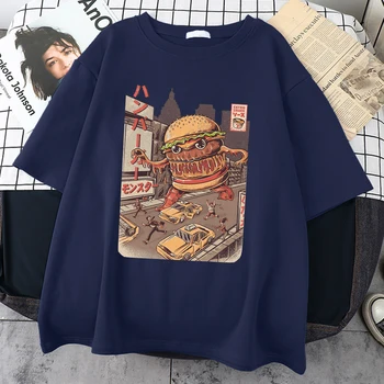 Ukiyoe Japonia Stil Burgerzilla Tricou Harajuku Retro Tricouri Strada De Vara Tricou Topuri Casual Pierde T Shirt Pentru Barbati