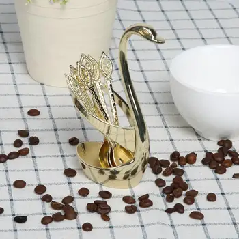 Moda Elegant de Cafea Desert Lingura Set de Tacâmuri cu Swan Titularul de Cafea de uz Casnic Lingură Desert de Ceai Acasă Bucatarie Tacamuri