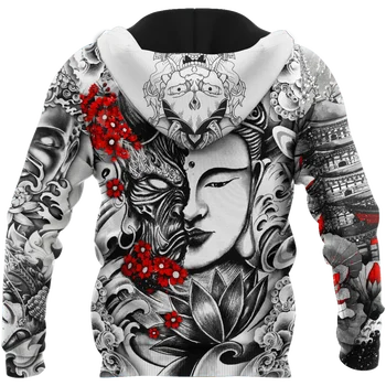 Budismul și Oni Masca Tatuaj 3D Imprimate Toamna Barbati Hanorac Unisex Pulover Casual Zip Hoodie Streetwear sudadera hombre DW0512