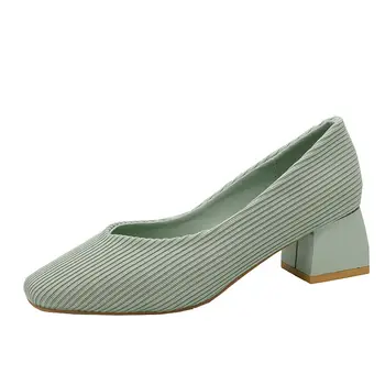 Marlisasa Femei Tricot Clasic Verde Confort Aluneca pe Toc Pătrat Pompe pentru Birou Doamnă Rece Galben Pantofi cu Toc Pompes Femmes G6307