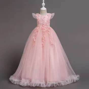 2019 Noi Copii printesa rochie de fată rochie de mireasa Etaj Lungime Dantelă Împletit Tul de Bal Flori de Ziua indragostitilor Purta