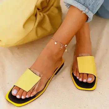 2021 Femei Papuci de Vara Femei Mozaic Deschis deget de la picior Plat Sandale Casual Femei de Culoare de Potrivire de Plajă în aer liber tv cu Papuci