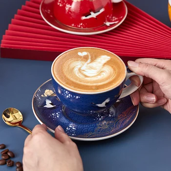 De lux de Aur Ceramice Cești de Cafea Farfurie cu Lapte Cappuccino Ceașcă Ceașcă de Ceai cu Cutie Cadou