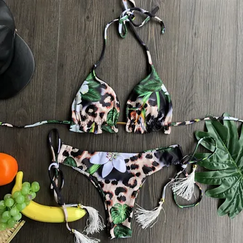 Bikini Brazilian tanga 2020 Frunze de imprimare costum de baie Ciucure costume de baie femei costum de baie Sexy femeie Împinge în sus amatorilor de scăldat nou biquinis