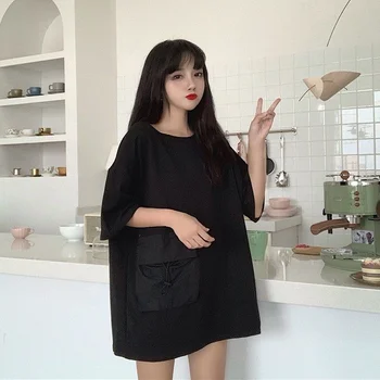 Solid tricouri Femei Spate-slit Butonul coreeană Stil Chic Trendy Populare de petrecere a timpului Liber Ulzzang Toate-meci de Vara Femei Top-Uri Simple