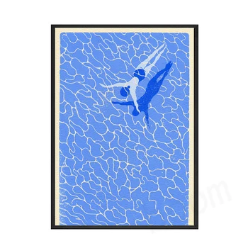 Nordic Abstract, Arta de Perete Imagine Imprimă Un Înotător de Înot Într-O Piscină Panza Pictura Linogravură Postere pentru Camera de zi Decor Acasă
