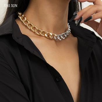 SHIXIN Hip Hop Gros Cubanez Link-ul Lanț Colier pe Gât Egirl de Aur/Argint de Culoare Despicare Indesata Scurt Cravată Colar Colier Femei