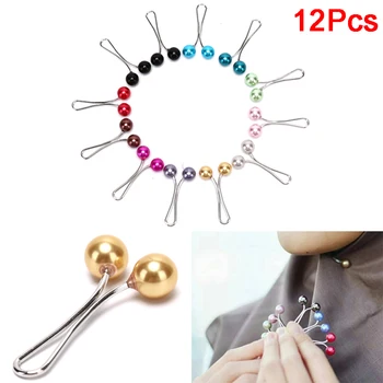 12pcs Perla Eșarfă Broșă Pin Văl Șal Eșarfă Doamnă Musulmană Eșarfă Hijab Clipuri Pin Fix Curele Anti-Alunecare, Brosa