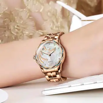 Lobinni Cristal Doamnelor ceas de mână Moda Pescăruș Mișcarea de Femei Ceasuri Mecanice rezistent la apa 50M zegarki damskie Luminos