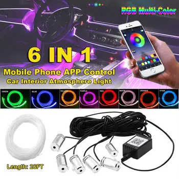 8 Metri Interior Auto Lumina RGB LED Flexibil EL Neon Lumini Benzi Bluetooth Telefon/Control de la Distanță DIY Atmosfera Lampă Decorativă