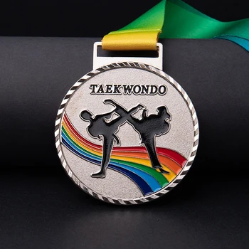 Atletic Joc de Sport Medalii Kirsite Aliaj de Zinc Taekwondo Funcționare Comemorative de Aur Placat cu Emblema cu Panglici Medalie
