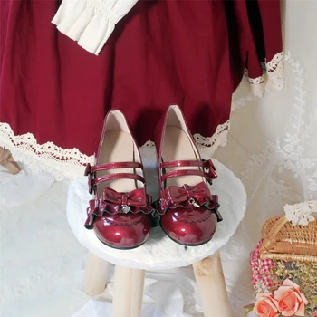 Japoneze kawaii fata dulce lolita pantofi vintage cap rotund toc mic pentru femei pantofi drăguț lace zburli bowknot kawaii pantofi loli cos
