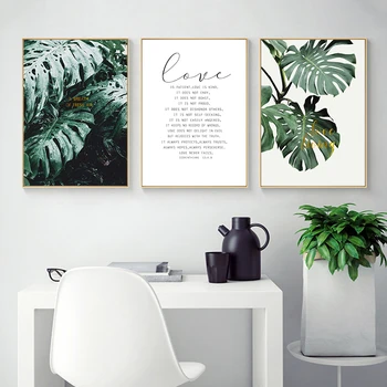 Tropical Green Plant Leaf Scandinavian Poster Wall Art Canvas Painting Quotes Nordic Print Decorative Pictures Modern Home Decor