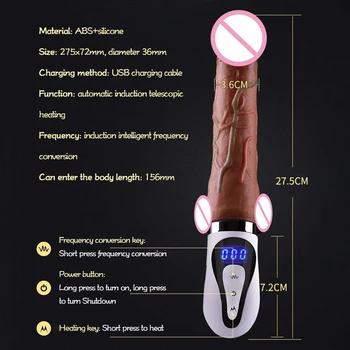Penis mare LCD telescopic Vibrator din Silicon moale încălzire impingandu-Pistol g-spot Stimulator clitoris penis Artificial jucarii sex Feminin