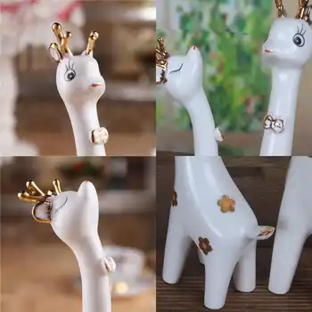 Drăguț Ceramice Minunat Girafe Ornament 25*8cm/22*7cm Cabinet de Casa de Porțelan Decor O Pereche de Cerb Figurine 4 Culori Opțional