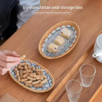Vietnam Rattan Oval Cutie De Depozitare Tava De Fructe Produse Alimentare De Servire Placa Ceramica Portelanata Bază De Fructe Nuci Desert De Depozitare A Alimentelor Tava