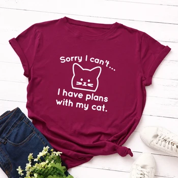 Femei cu Maneci Scurte din Bumbac T-Shirt Graphic Teuri Vara Tee Topuri pentru Femei Casual Haine Supradimensionate am Planuri cu Pisica Mea