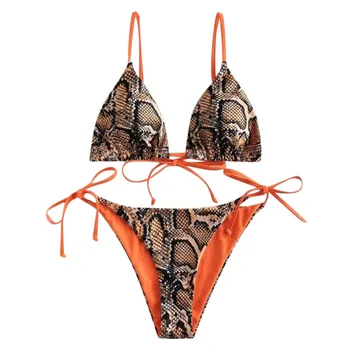 Bikini 2021 femeie Sexy Print Sarpe Dantela Sus Tăiat Piciorul Set de Bikini din Două Piese de costume de Baie bikini tanga mujer купальник женский#K
