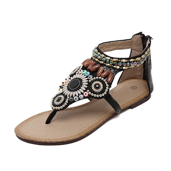 CEYANEAOSummer sandale boem stil etnic flip-deget de la picior plat roman Șir de Mărgele Sandale de moda pentru Femei Sandale gladiator pantofi de Plaja