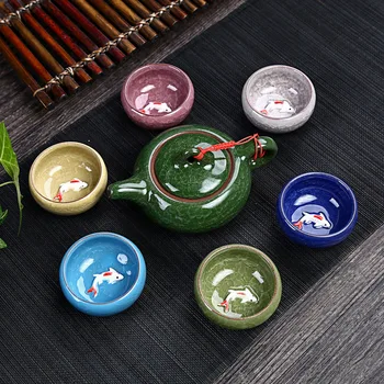2021 Nou High-end lucrate Manual din Ceramica Colorate de Spart Gheață Crap Ceașcă de Ceai Kung Fu Set Cadou de Casa Esențiale Set de Ceai