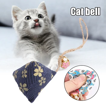 Stil japonez Catnip Plic cu Clopot Triunghiular Pisica Iarba Husă Pandantiv cu Sfoară de Cânepă Jucărie Pisica pentru a Mirosi Zgarieturi JA55