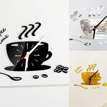 Cafea Formă Detașabilă Diy Acril 3D Oglindă de Perete Autocolant Decorativ cu Ceas decoración de habitación декор для комнаты