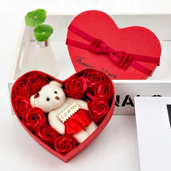 2021 Ziua Îndrăgostiților 10 Flori Săpun Cadou cu Flori de Trandafir Cutie de Urși Buchet de Nunta de Decorare Cadou Festival Cutie în formă de Inimă