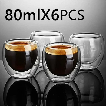 Simplitatea termorezistentă cu Perete Dublu Împușcat Vin Pahar de Bere Cafea Espresso Cup Set de Ceai Cupa 80-450ml Ceașcă de ceai Ochelari de Creatie