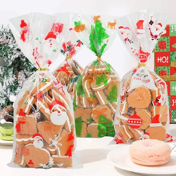 50Pcs Bomboane de Crăciun Sac de Copt Tort Cookie Sac de Ambalare Xmas Santa Claus Elan om de Zăpadă de Plastic, Pungi de Cadouri