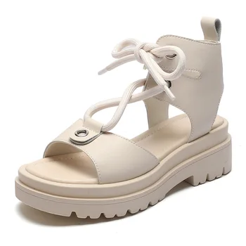 Sandale Femei 2021 Vara Noi cu talpi Groase Cruce Curele din Piele Stil Roman All-meci Pantofi de Plaja YY-81