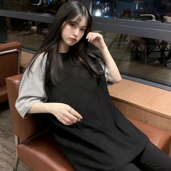 Maneci scurte T-shirt Femei Mozaic de Agrement Simplu Chic Cupluri Vrac Femei Teuri Ins Harajuku All-meci Stil coreean Tricou
