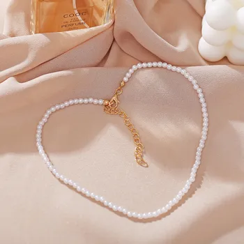 WUKALO Elegant Alb Imitație Perla Cravată Colier Rotund Mare Perla de Nunta Colier pentru Femei Farmec Moda Bijuterii