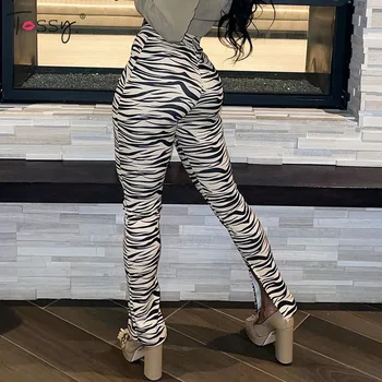 Tossy Femei Pantaloni Casual Zebra Print Picior Drept Pantaloni Despartit De Primăvară Femei Streetwear Talie Mare Moda Doamnelor Pantaloni