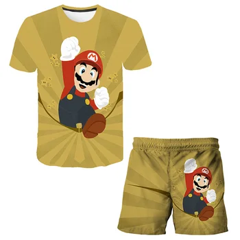 Băiat și Fată de Vară Costum, Mario Desene animate 3D de Imprimare T-Shirt, Respirabil Haine pentru Copii, 2 Bucata Set 4T-14T Top + pantaloni Scurți