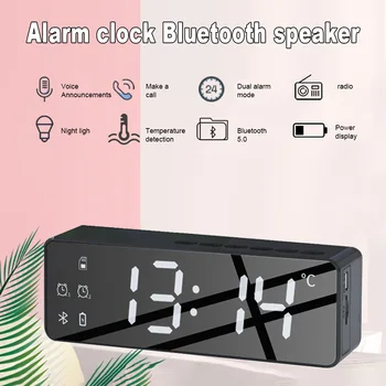 Portabil Smart Wireless Bluetooth Cutie de Sunet Noptiera Ceas Deșteptător Stereo Subwoofer Cu Monitorizarea Temperaturii Reglabile, Display LCD
