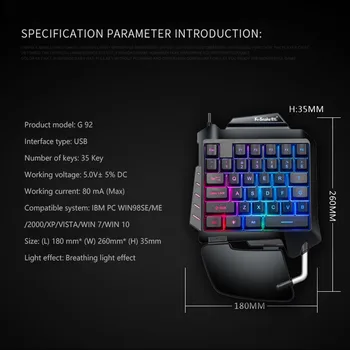 Tastatură de Gaming cu O singură mână RGB cu iluminare din spate Mini-Jocuri Tastatura Încheietura Restul Tastatura cu Fir Portabil Ergonomic pentru PC Gamer Echipamente
