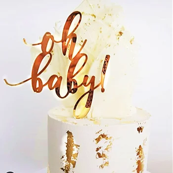 Ins Oh Baby Happy Birthday Cake Topper a Crescut de Aur Petrecerea de Nunta Acrilice Tort Fân pentru Copil de Dus Tort de Decorare Cadou
