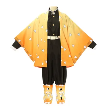 Anime Agatsuma Zenitsu Uniformă Cosplay Costum Kimono Mantie Peruca Confortabil si respirabil