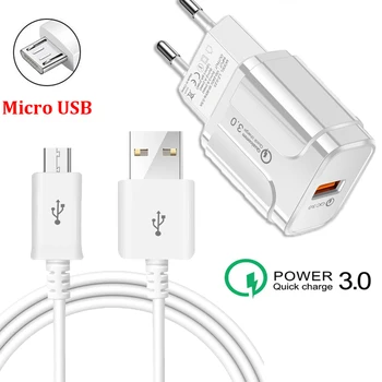 Pentru Samsung J4 J6 + J3 J5 J7 A3 A5 A7 2017 A6 A8 Plus 2018 Micro USB Cablu de Încărcare Rapidă QC 3.0 UE Plug de Călătorie USB Încărcător de Telefon